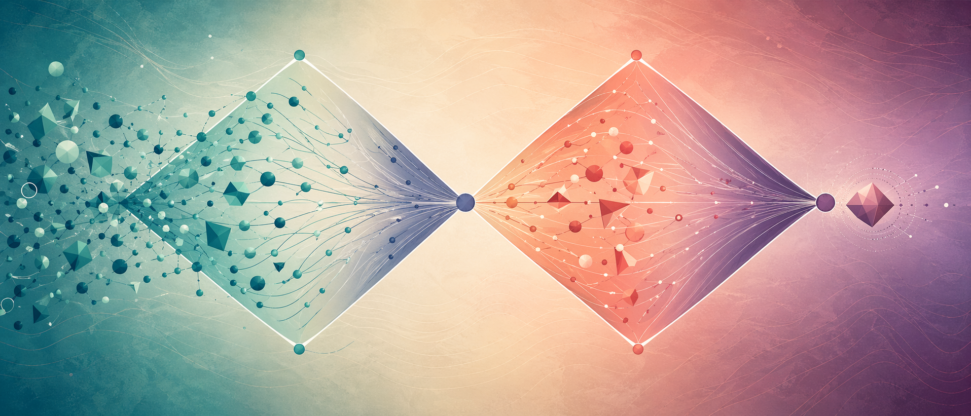 Ilustraci&oacute;n abstracta de dos diamantes conectados que representan apertura y cierre del problema y la soluci&oacute;n.
